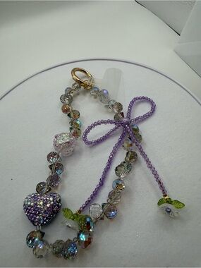 Purple Crystal Beaded Heart cell phone or bag charm